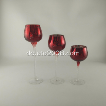 Kerzenhalter aus Glas mit roter Schale